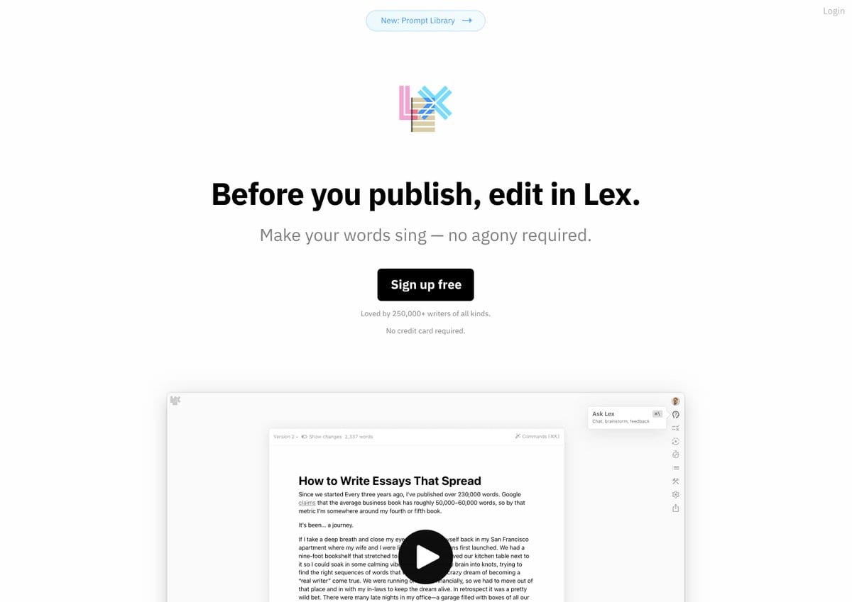 Lex's homepage, made by Every.to