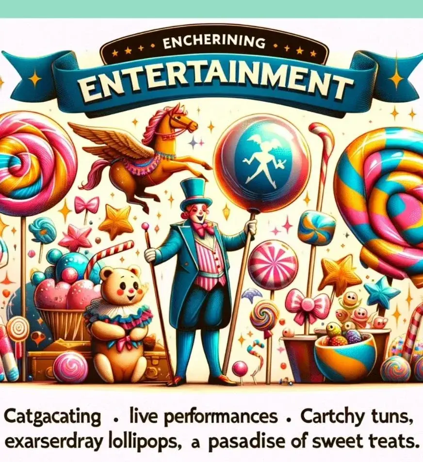 A poorly made AI generated image showing a circus, with nearly illegible text