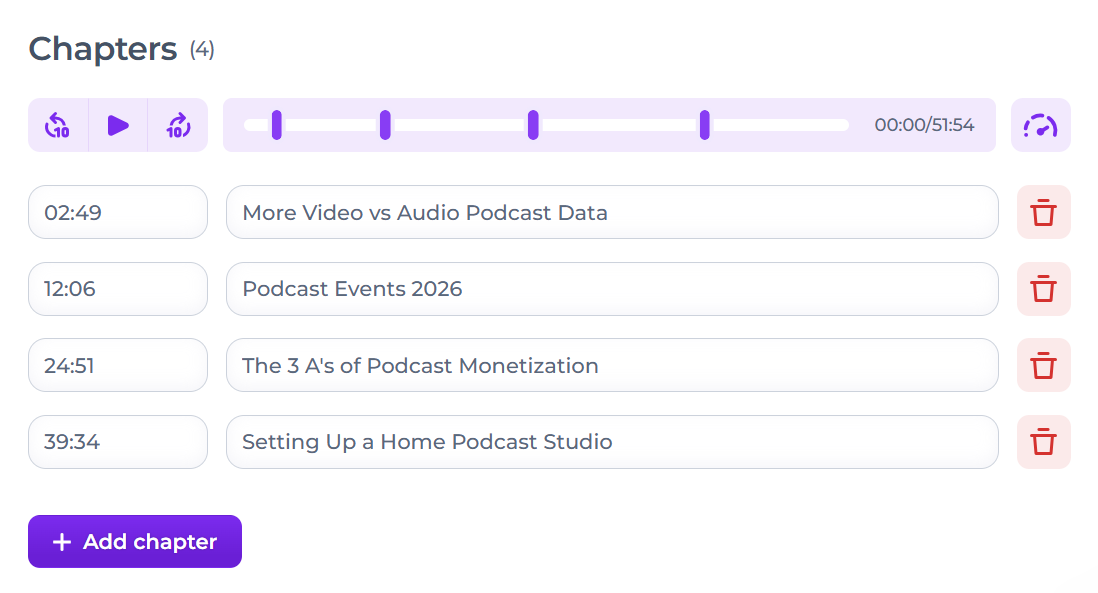 Adding podcast audio chapters in Alitu